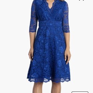 Kiyonna Lace V Neck Blue Dress Size 1X Chest 22-25"